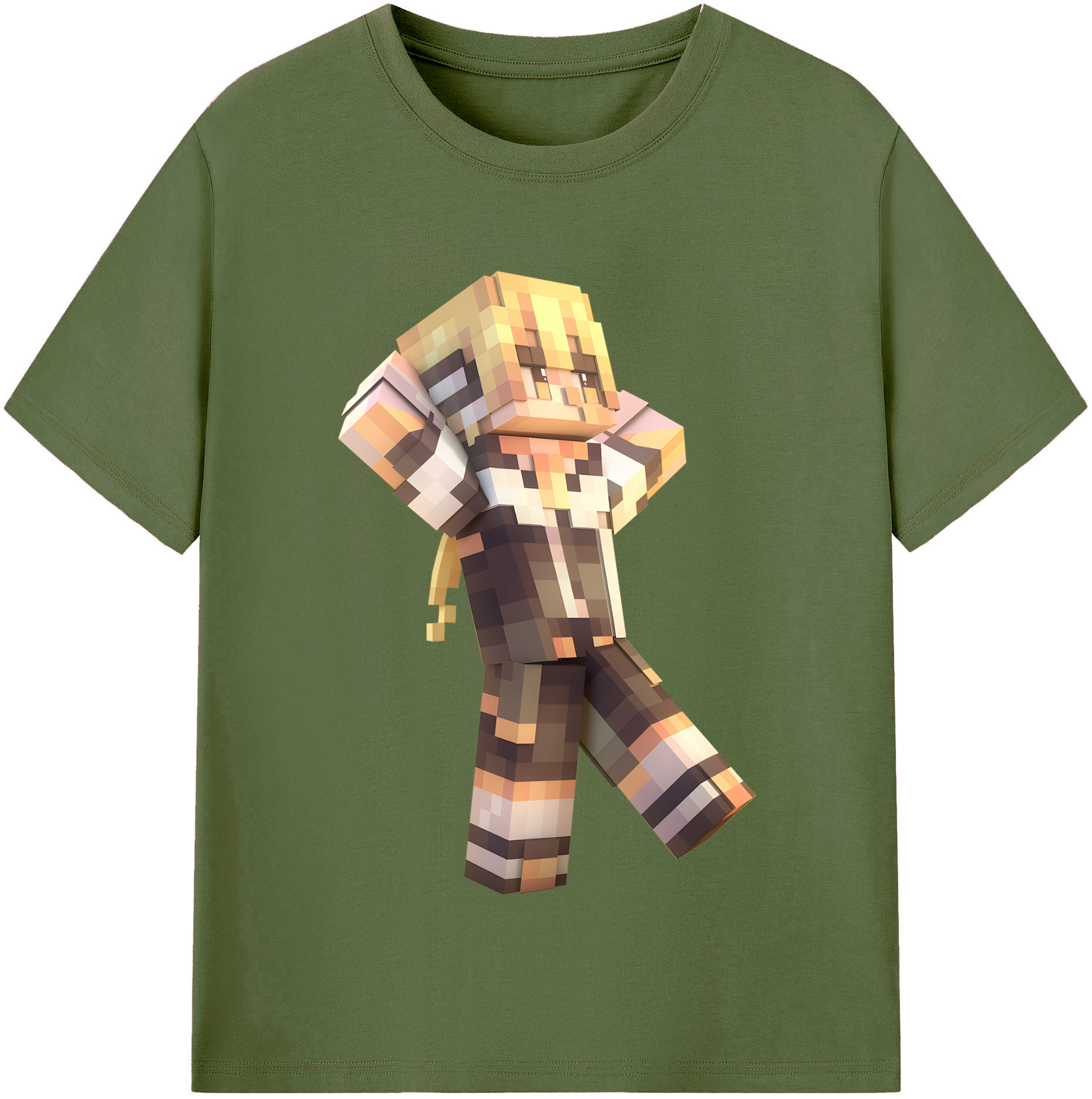 （画像用） マインクラフト ブロックの世界 Minecraft MC Block world 綿100％半袖Tシャツ（フロントプリント）